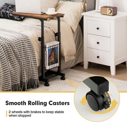 C-formet justerbart sidebord rustik brun med opbevaringskurv 50x30 cm