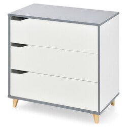 Kommode hvid 75x42x75 cm med tre rummelige skuffer til soveværelse og kontor