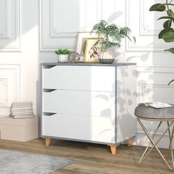 Kommode hvid 75x42x75 cm med tre rummelige skuffer til soveværelse og kontor