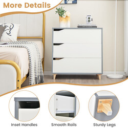 Kommode hvid 75x42x75 cm med tre rummelige skuffer til soveværelse og kontor