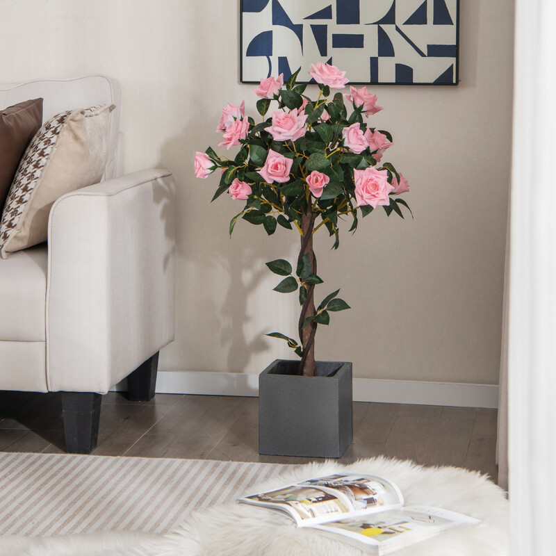 Kunstigt rosentræ 93 cm med 21 roser til hjem og kontor