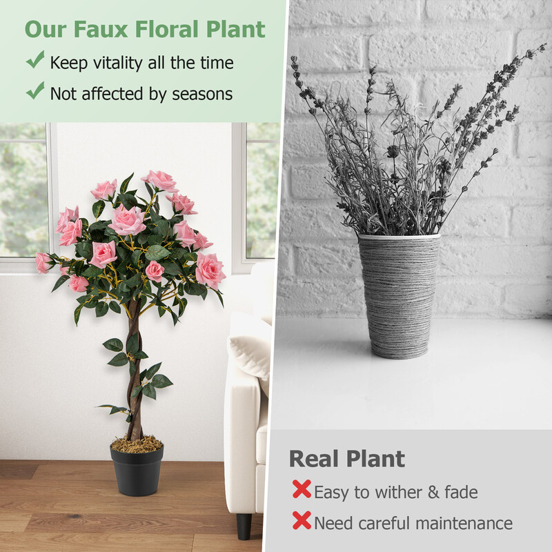 Kunstigt rosentræ 93 cm med 21 roser til hjem og kontor