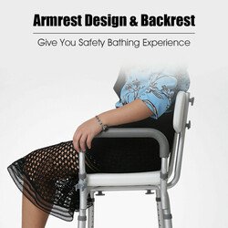 Duschstol justerbar højde seks niveauer aluminiumramme hvid med ryggstøtte 150 kg