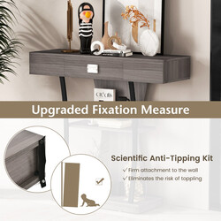 Konsolbord rustik grå metalramme spånplade MDF 91x30x89 cm med skuffe