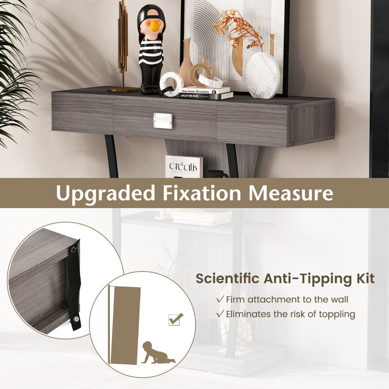 Konsolbord rustik grå metalramme spånplade MDF 91x30x89 cm med skuffe