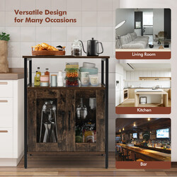 Vinskab i rustikt brunt træ og metal 60x34x79 cm med aftageligt vinstativ