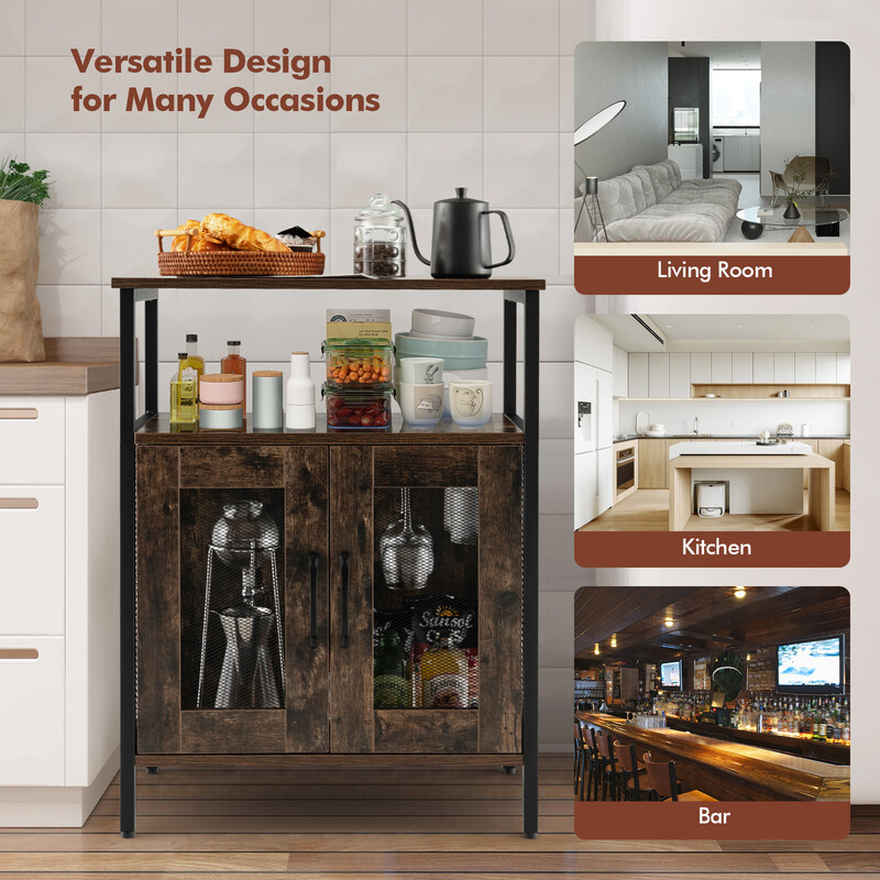 Vinskab i rustikt brunt træ og metal 60x34x79 cm med aftageligt vinstativ