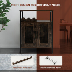 Vinskab i rustikt brunt træ og metal 60x34x79 cm med aftageligt vinstativ