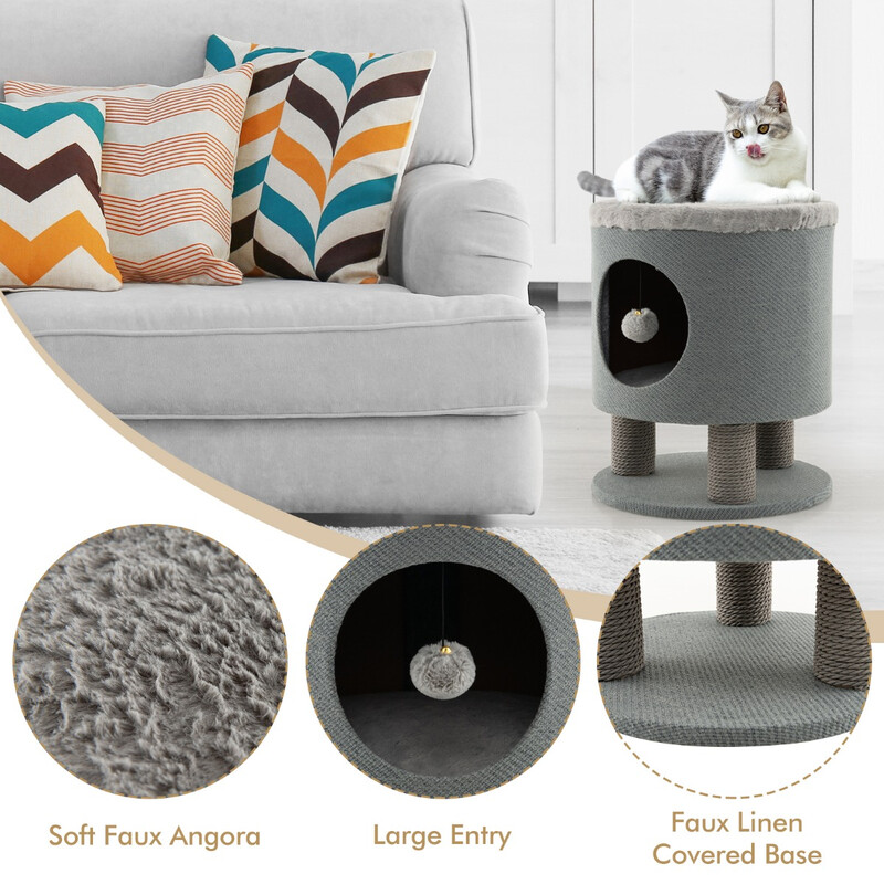 Grå kattepall med blød siddeplads 3 sisalstolper 40x40x47 cm