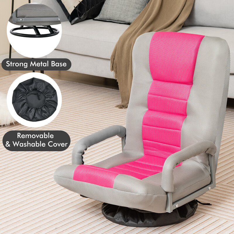 Gulvgamingstol rosa 360° rotation 6‑positions ryglæn ergonomisk