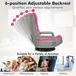 Gulvgamingstol rosa 360° rotation 6‑positions ryglæn ergonomisk