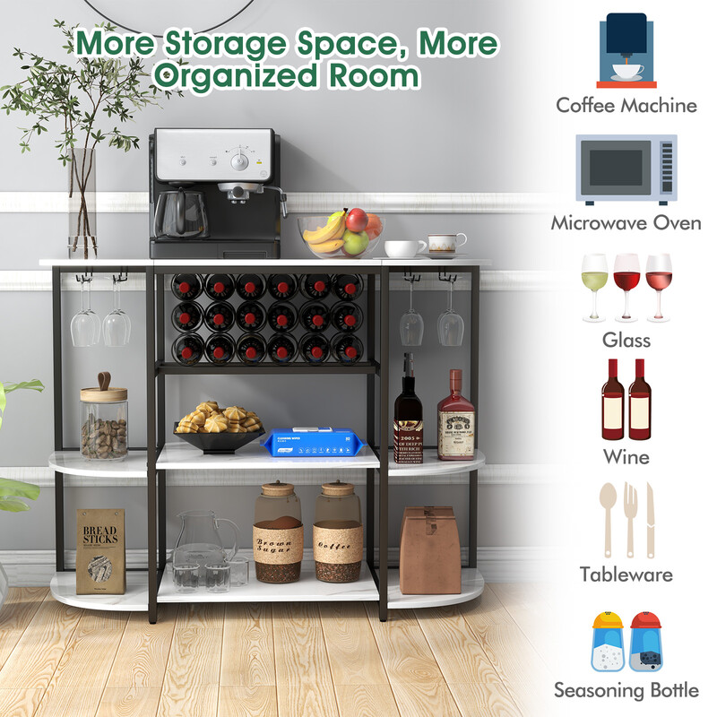 Vinstativ hvid metal og træ 120x40x91 cm 18 flasker 8 glas