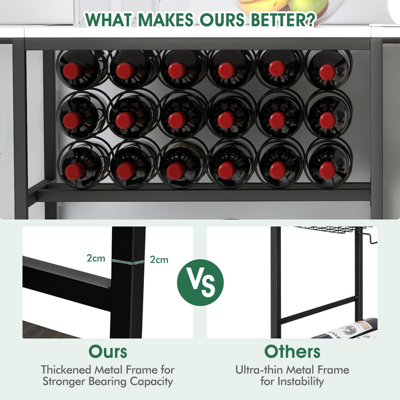 Vinstativ hvid metal og træ 120x40x91 cm 18 flasker 8 glas