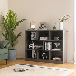 Bogreol åben grå spånplade 122x32x93 cm med 8 kuber