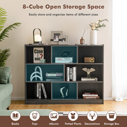 Bogreol åben grå spånplade 122x32x93 cm med 8 kuber