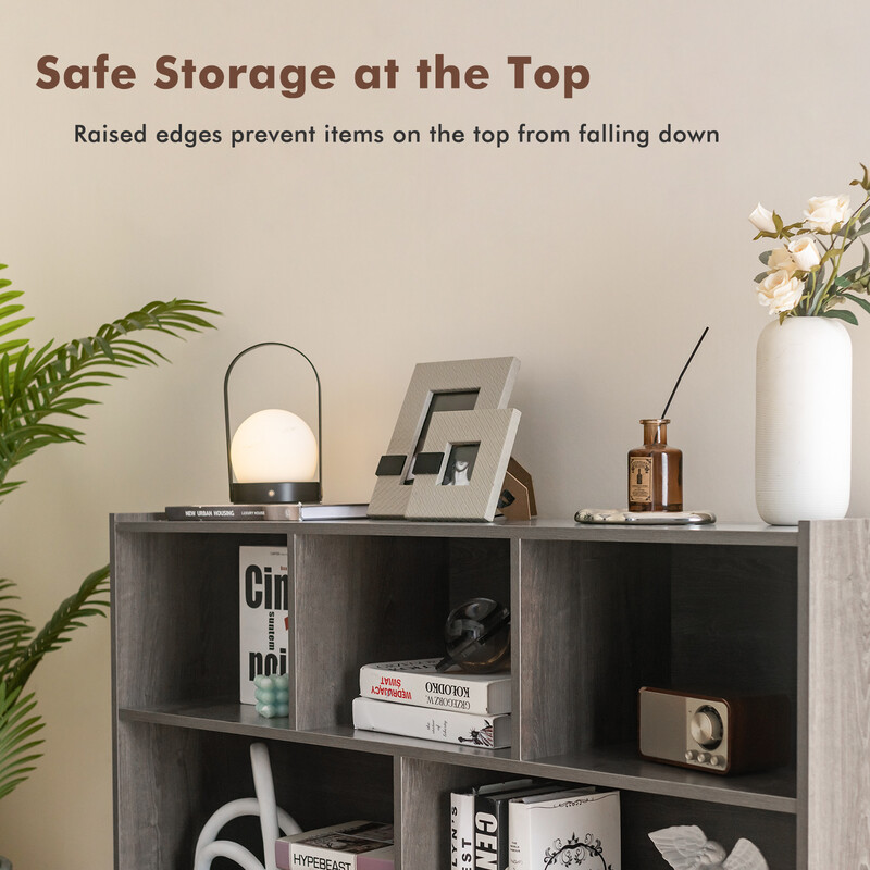 Bogreol åben grå spånplade 122x32x93 cm med 8 kuber