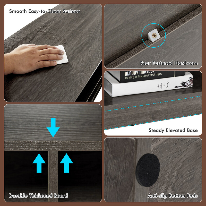 Bogreol åben grå spånplade 122x32x93 cm med 8 kuber