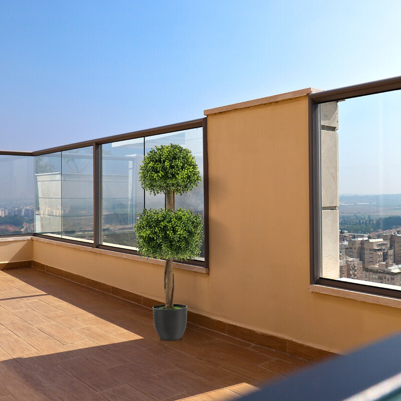 Kunstbøgetræ 100 cm med cementfyldt krukke og grøn kunstmos