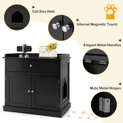 Sort MDF kattebakkeskab 3-i-1 sidebord med låge og skuffe 76x53x74 cm