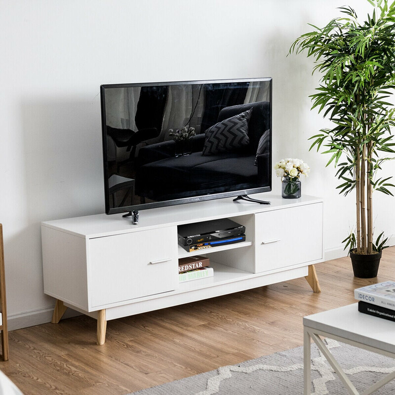 TV-bord hvid MDF og fyr 140x40 cm til 60 tommer med opbevaring