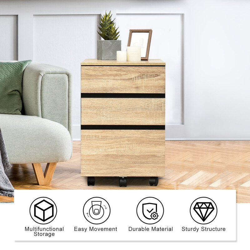 5 cm 3 skuffer naturlig farve med hjul