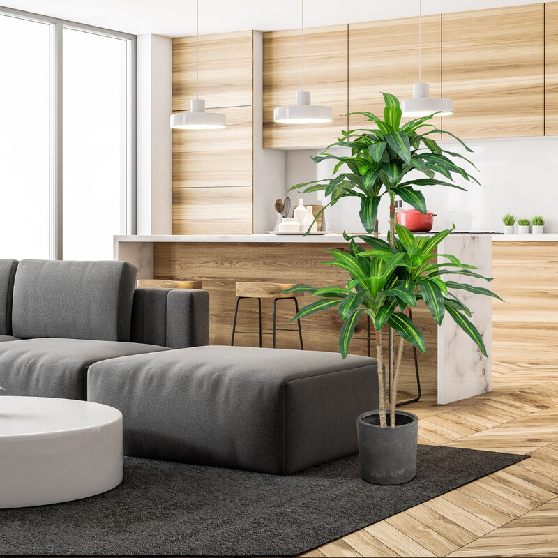 Kunstig dracena 140 cm PEVA blade 92 stk med cementpotte