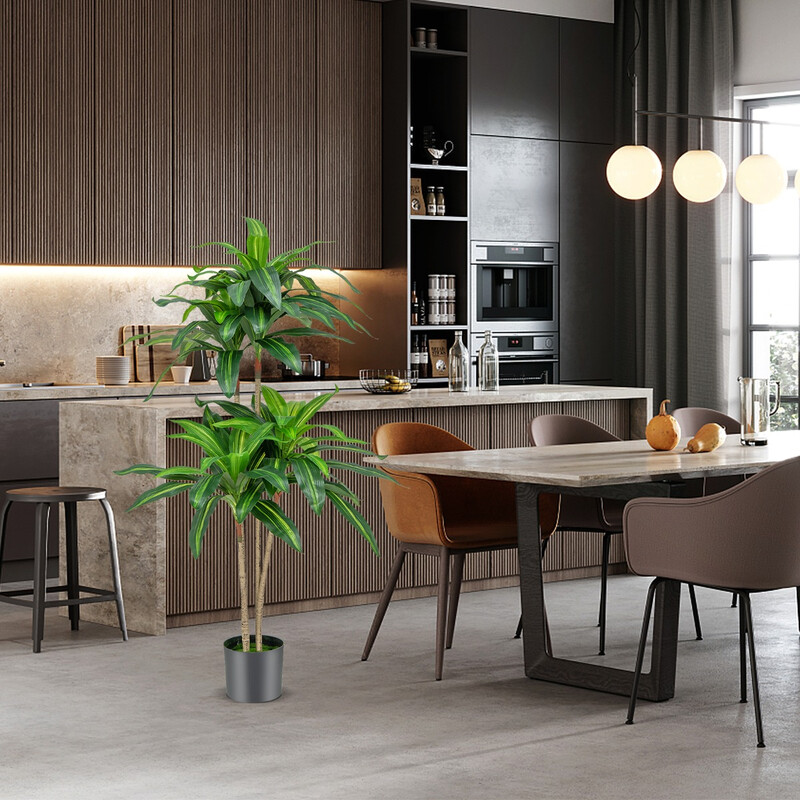 Kunstig dracena 140 cm PEVA blade 92 stk med cementpotte