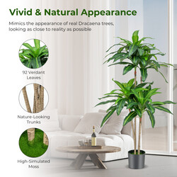 Kunstig dracena 140 cm PEVA blade 92 stk med cementpotte