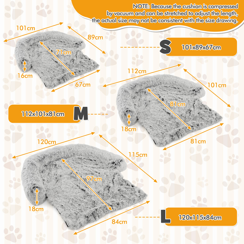 Hundeseng blød plys 112x101cm hvid med aftageligt overtræk anti‑slip bund
