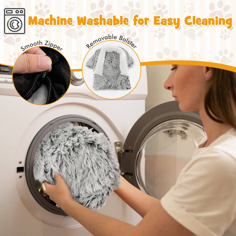 Hundeseng blød plys 112x101cm hvid med aftageligt overtræk anti‑slip bund