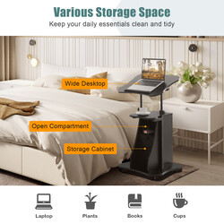 Ergonomisk hæve og sænkbart skrivebord sort træ/metal 55x40 cm med opbevaring