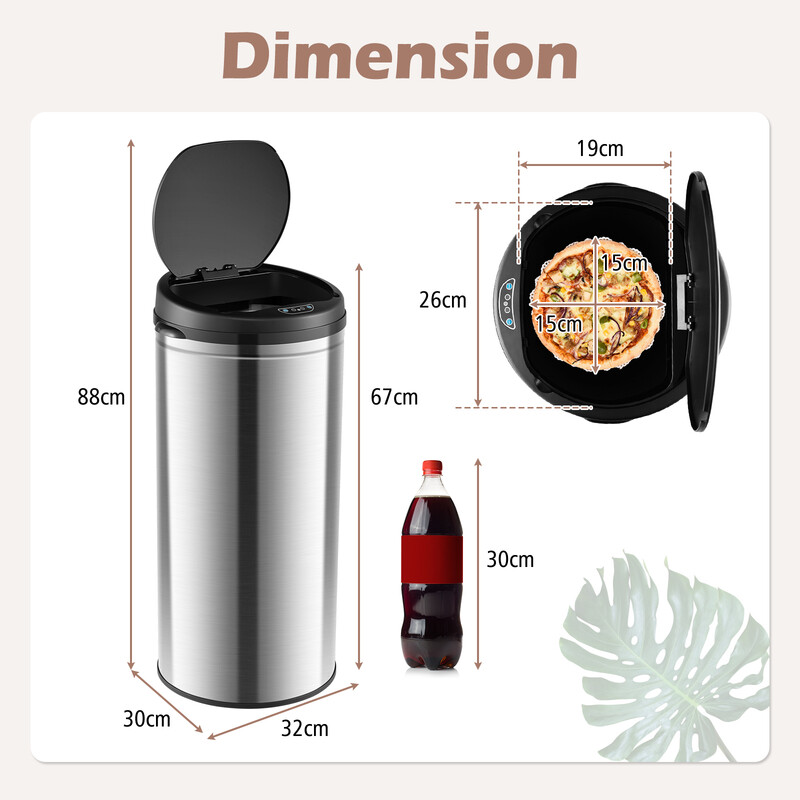 Skraldespand berøringsfri rustfri stål 30L med bevægelsessensor