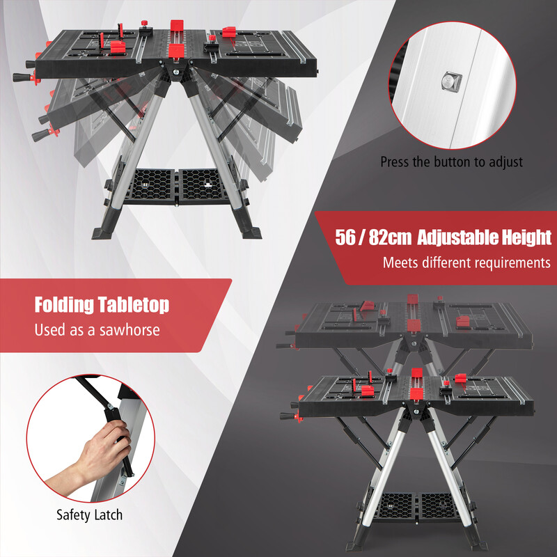 Foldbart arbejdsbord og savbuk i metal 82x63 cm justerbar højde