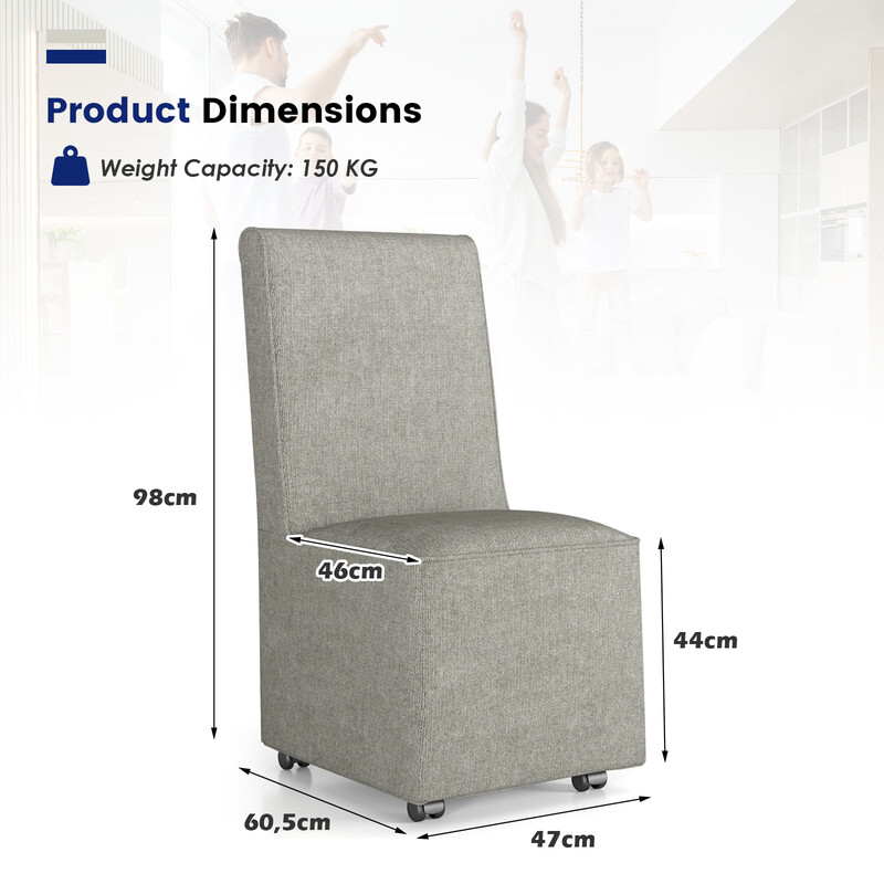 Accentstol uden armlæn grå linned med hjul 47x60