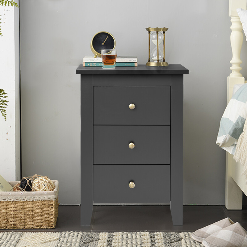 Natbord sort med 3 skuffer MDF spånplade 46x37x65 cm