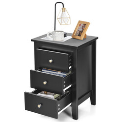 Natbord sort med 3 skuffer MDF spånplade 46x37x65 cm