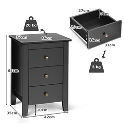 Natbord sort med 3 skuffer MDF spånplade 46x37x65 cm