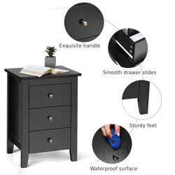 Natbord sort med 3 skuffer MDF spånplade 46x37x65 cm