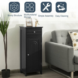 Stående badeværelsesskab sort MDF 35x30x87 cm med skuffe og justerbare hylder