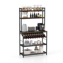 Køkkenhylde metal og træ 90x35x165 cm rustik brun med 10 vinflasker