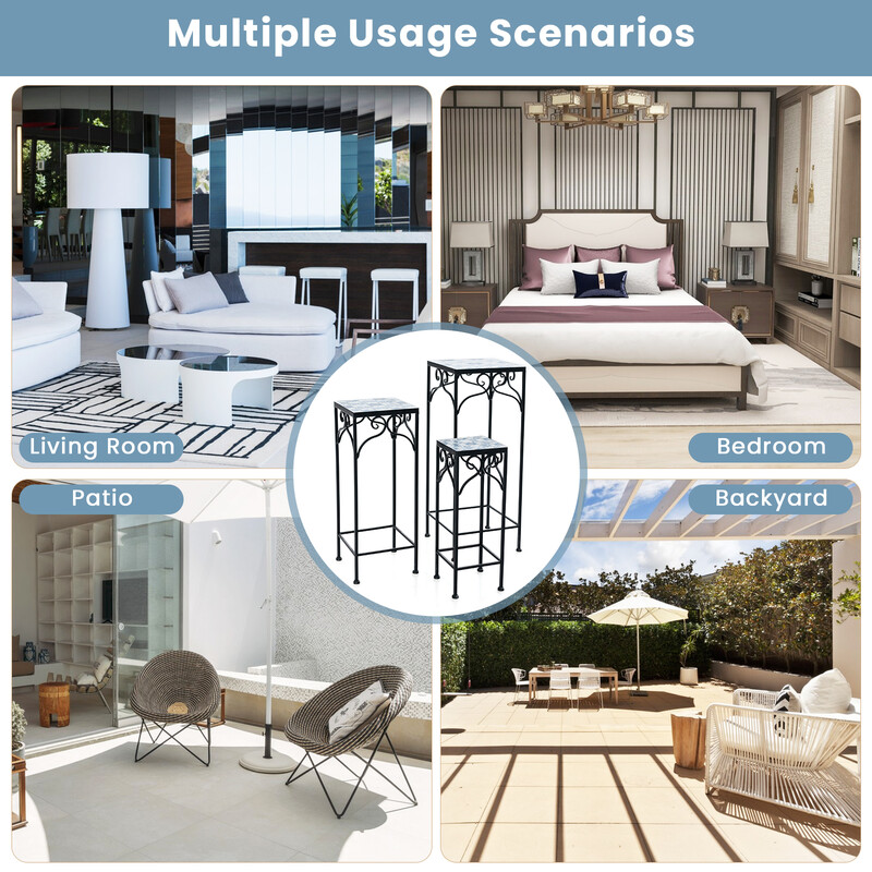 Plantestativ sæt 3 stk metal med blå mosaik indendørs udendørs