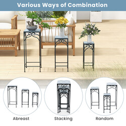 Plantestativ sæt 3 stk metal med blå mosaik indendørs udendørs