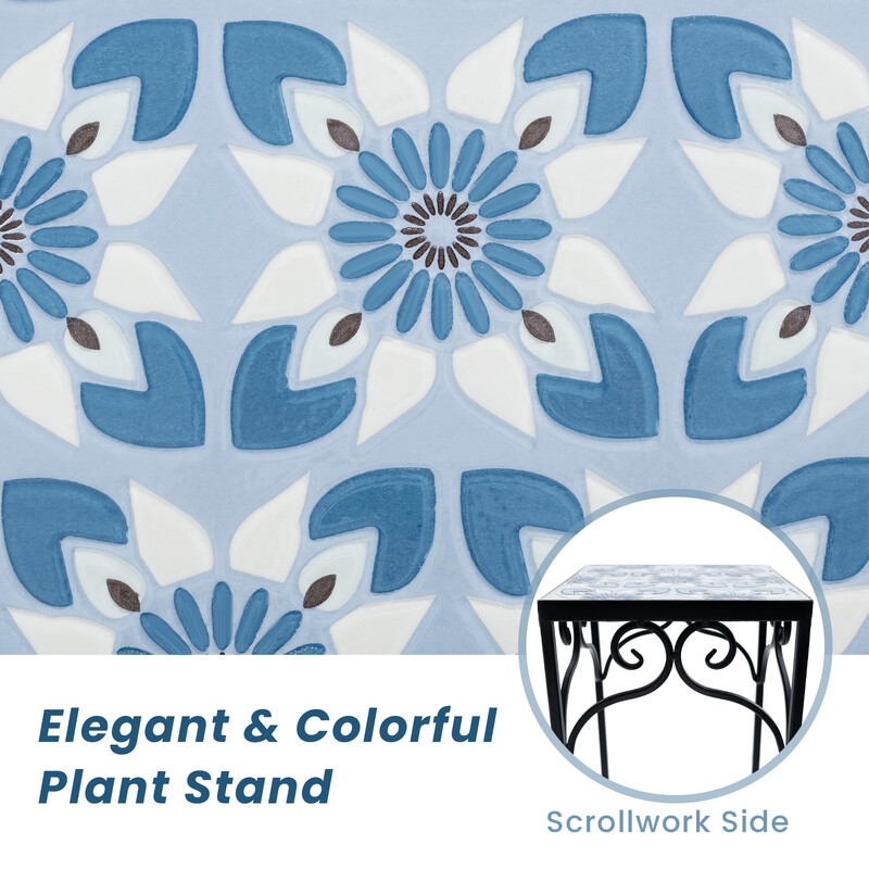 Plantestativ sæt 3 stk metal med blå mosaik indendørs udendørs