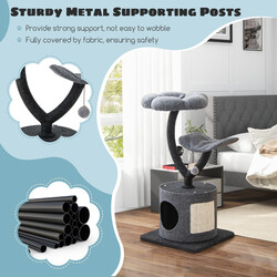 Indendørs kattetræ med metalramme sisalklo flere hvilepladser grå 44x44x88 cm