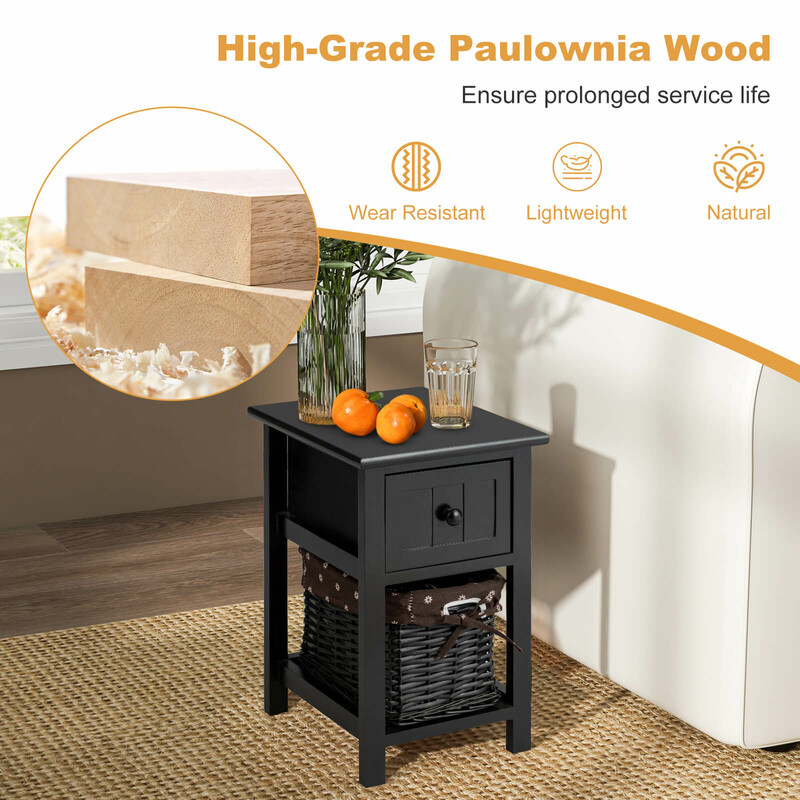 Sengebord i to niveauer sort paulownia træ 31x28x45 cm 2 stk