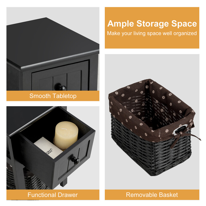 Sengebord i to niveauer sort paulownia træ 31x28x45 cm 2 stk