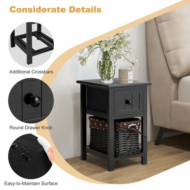 Sengebord i to niveauer sort paulownia træ 31x28x45 cm 2 stk