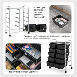 Opbevaringsvogn med metalramme 10 farverige bakker fire hjul låsbare