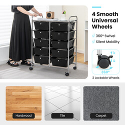 Opbevaringsvogn med metalramme 10 farverige bakker fire hjul låsbare