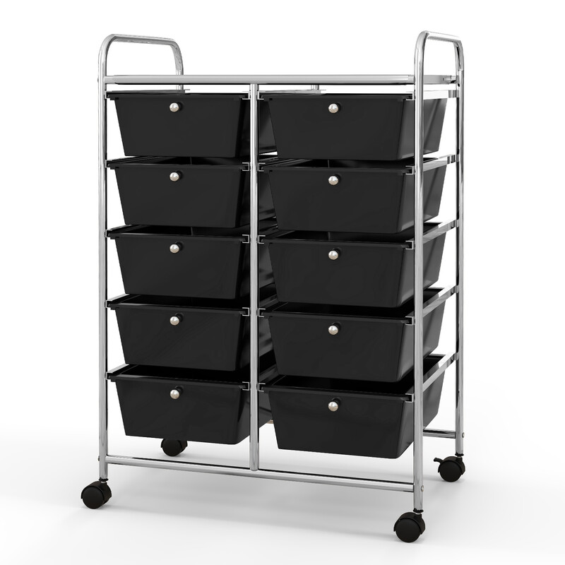 Opbevaringsvogn med metalramme 10 farverige bakker fire hjul låsbare
